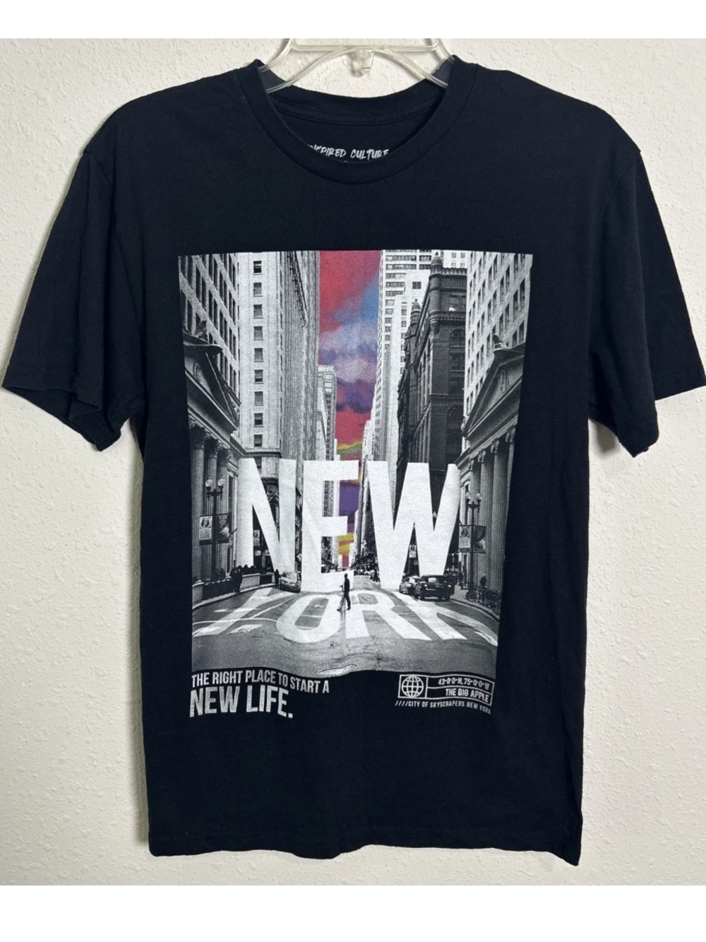 New York Inspired Culture Big Apple Black T-Shirt Adult Small Graphic Cotton